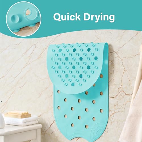 Rubber Bathtub Mat Shower Mat Non-Slip, 31x14 Inch, Bath Tub Floor Mat with Suction Cups and Drainage Holes, Turquoise - color: Turquoise, size: 31" x 14" (Oval)