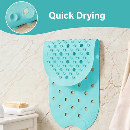 Rubber Bathtub Mat Shower Mat Non-Slip, 31x14 Inch, Bath Tub Floor Mat with Suction Cups and Drainage Holes, Turquoise - color: Turquoise, size: 31" x 14" (Oval)