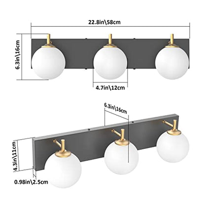 Aipsun Mid Century Modern Bathroom Vanity Light 3 Lights Milky White Glass Shades Black/Golden Bathroom Light Fixture(Exclude Bulb) - color: Black+Gold, size: 3 Lights