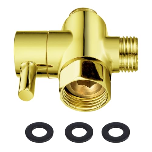 Brass Shower Arm Diverter Valve for Hand Held Showerhead and Fixed Spray Head,G 1/2 3-Way Bathroom Universal Shower System Replacement Part (Gold) - color: Gold