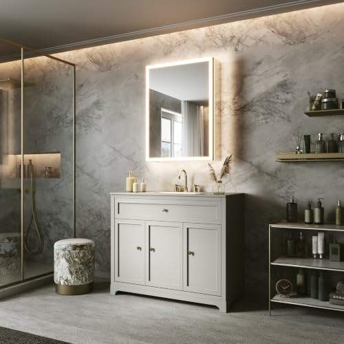 24x32 Lighted Medicine Cabinet, Separate Front & Back Lights | Surface/Recessed LED Medicine Cabinet for Bathroom with Side Mirrors, Dimmable Light, Anti-Fog, Memory,Silver Aluminum Frame - size: 24" x 32" (Left Hinge)