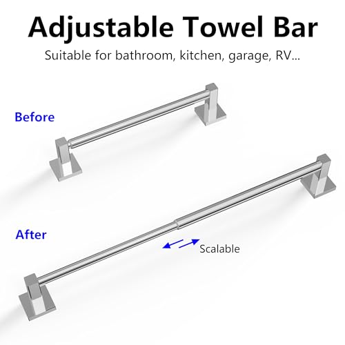 Towel Bar, Towel Racks for Bathroom Wall Mounted, Chrome | Adjustable 12.7 to 23.2 Inch Single Towel Rod, 304 Stainless Steel Towel Holder, Rustproof, Square Base, Heavy Duty, Modern - color: Chrome, size: Wall-Mounted