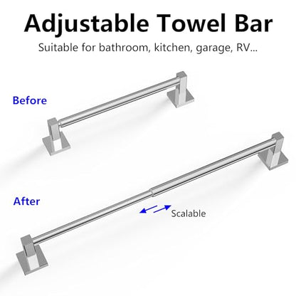 Towel Bar, Towel Racks for Bathroom Wall Mounted, Chrome | Adjustable 12.7 to 23.2 Inch Single Towel Rod, 304 Stainless Steel Towel Holder, Rustproof, Square Base, Heavy Duty, Modern - color: Chrome, size: Wall-Mounted