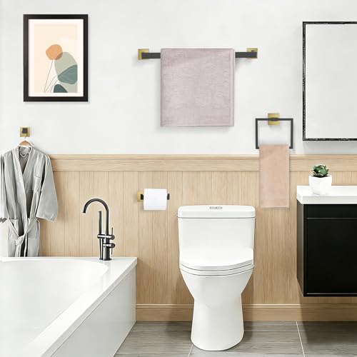 TURS 5-Piece Bathroom Hardware Set Matte Black and Gold Towel Bar Set Bath Towel Holder Sets SUS 304 Stainless Steel Wall Mounted Towel Rack Sets for Bathroom. - color: Black&gold, size: Set D