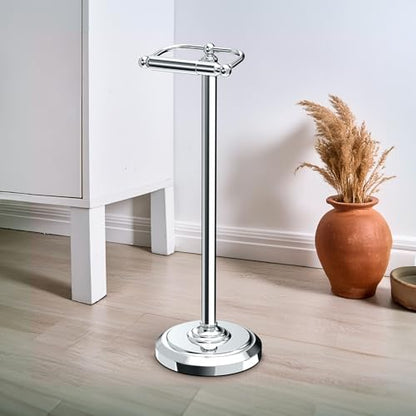 Gatco 1436C Toilet Paper Holder Stand, Chrome Finish, Freestanding Bathroom Floor Stand, Pedestal, Weighted Base, 22 Inch - color: Chrome