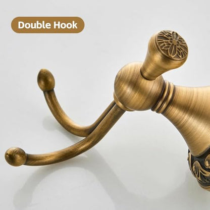Brass Towel Hook, Antique Brass Bathroom Robe Hooks, Double Rustic Towel Hooks Bath Farmhouse Coat Clothes Hook Wall Mounted for Bathroom Kitchen Washroom Bedroom - color: Brass