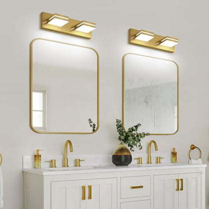 SineRise LED Modern Bathroom Vanity Light Fixtures, Modern Acrylic Bathroom Wall Lighting Fixtures Over Mirror, 2-Light, 15.5-Inch, Brass, White - color: Brass, White, size: 2-Light, 15.5-Inch