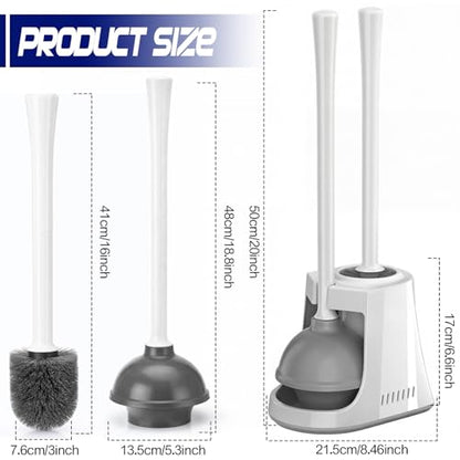Reallnaive 4 Set Toilet Plunger and Brush Set with Ventilated Holder 2 in 1 Toilet Bowl Brush and Heavy Duty Plunger Combo Bathroom Cleaning Kit for Home and Commercial Bathrooms Drainage(White) - color: White