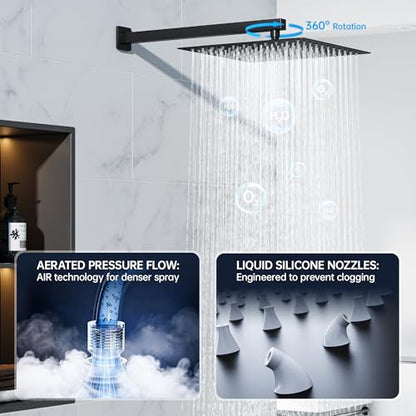 Hawkrown 12 Inch Luxury Rain Shower Faucet Set, Matte Black Shower System with Rainfall Shower Head and Handheld Spray, SUS304 Stainless Steel and Solid Brass Wall Mounted Shower Valve Trim Kit - color: Matte Black, size: 12 Inch