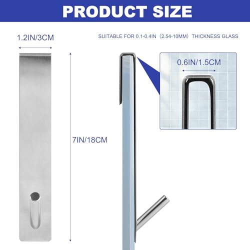 2 Pack Shower Door Hooks, Stainless Steel Over Glass Hooks for Towels | Fits 01"-04" Frameless Shower Doors With Anti-scratch Padding for Towels, Robes, Loofahs And Everyday Bathroom Use