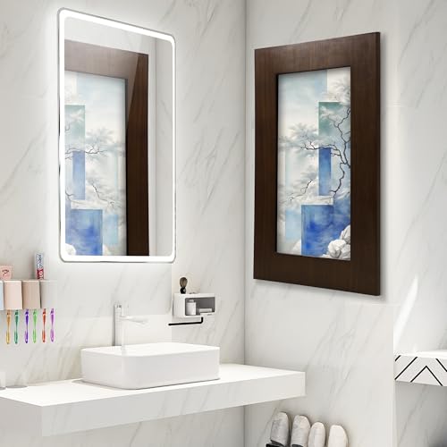 Concealed Medicine Cabinet 14×24 Recessed, Picture Frame Medicine Cabinet, Farmhouse Espresso Wood Frame, 3 Shelves, 100% Handmade, Fully Assembled Wall Niche Insert For Bathroom, Bedroom and Hallway - color: Caramel(14×24)