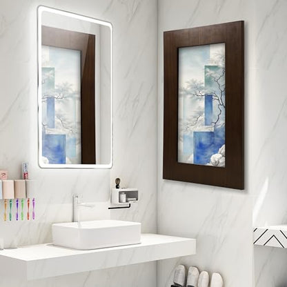 Concealed Medicine Cabinet 14×24 Recessed, Picture Frame Medicine Cabinet, Farmhouse Espresso Wood Frame, 3 Shelves, 100% Handmade, Fully Assembled Wall Niche Insert For Bathroom, Bedroom and Hallway - color: Caramel(14×24)