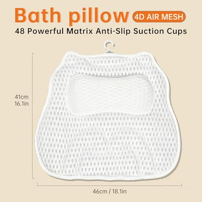 Bath Pillow for Tub,48 Non-Slip Suction Cups,Soft 4D Breathable Air Mesh | Ergonomic,Head,Neck and Back Support,Suitable for hot tub,jacuzzi,spa,Quick-dry non-slip.Machine washable,Bath Gifts,White - color: Gray