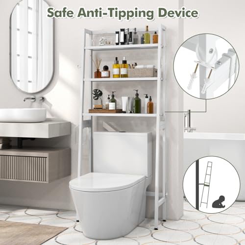 Giantex Over The Toilet Storage, 3-Tier Freestanding Bathroom Space Saver with 2 Hooks, Toilet Paper Holder & Adjustable Bottom Bar, Metal Over Toilet Bathroom Organizer for Restroom, Laundry (White) - color: White