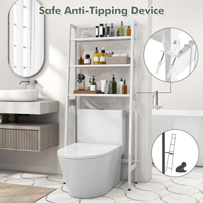 Giantex Over The Toilet Storage, 3-Tier Freestanding Bathroom Space Saver with 2 Hooks, Toilet Paper Holder & Adjustable Bottom Bar, Metal Over Toilet Bathroom Organizer for Restroom, Laundry (White) - color: White