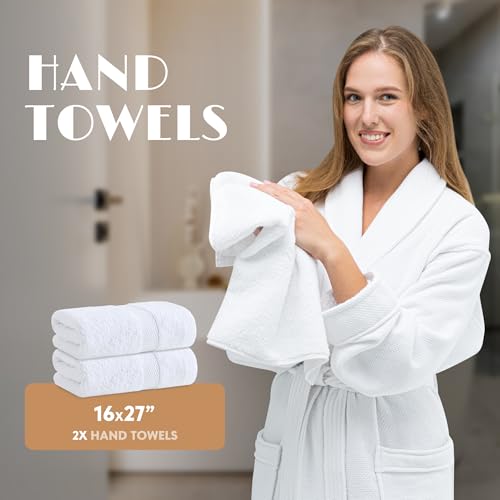 White Bath Towel Set of 6 - 100% Cotton Highly Absorbent Towels for Bathroom, 2 Luxury Bath Towels 650GSM, 2 Hand Towels, 2 Washcloths - color: White