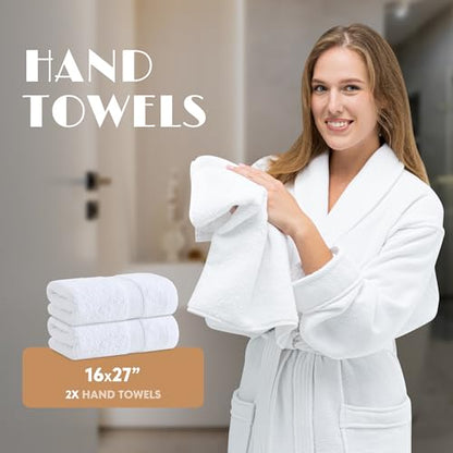 White Bath Towel Set of 6 - 100% Cotton Highly Absorbent Towels for Bathroom, 2 Luxury Bath Towels 650GSM, 2 Hand Towels, 2 Washcloths - color: White