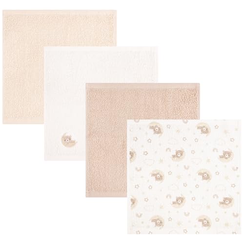 Baby Washcloths 4 Pack 100% Cotton Soft Absorbent Terry Washcloths 10 x 10 Inches for Sensitive Skin Face Hand Body Burp Cloths for Newborn Infants Toddlers Boys Girls (Brown Bear) - color: Brown Bear
