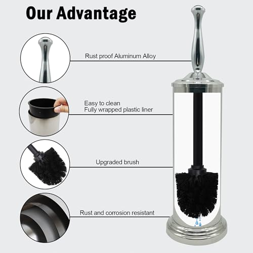 Chrome Silver Metal Toilet Bowl Brush with Handle Lid Holder, Durable Bathroom Cleaning Tool for Easy Toilet Maintenance, Bathroom Toilet Brush for Efficient Cleaning and Hygiene - color: Chrome (Mbb4814)