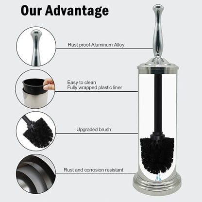 Chrome Silver Metal Toilet Bowl Brush with Handle Lid Holder, Durable Bathroom Cleaning Tool for Easy Toilet Maintenance, Bathroom Toilet Brush for Efficient Cleaning and Hygiene - color: Chrome (Mbb4814)