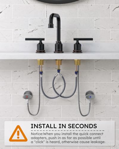 WOWOW Bronze Bathroom Faucet 3 Hole, Widespread Vanity Sink Faucets 8 Inch | Copper Inlet Oil Rubbed Bronze Faucet for Bathroom Sink with Swivel Spout, 2 Handles Lavatory Tap with Drain and Supply Line - color: Oil Rubbed Bronze, style: Upgrade-8 Inch