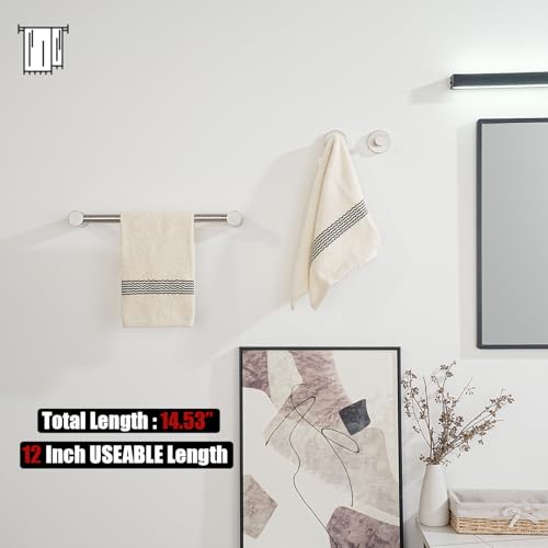 JQK Towel Bar Brushed, 14.5 Inch 304 Stainless Steel Thicken 0.8mm Towel Rack Bathroom Wall Mount, Useable Length 12 Inch, TB610L12-BN - color: Brushed Steel, size: 14.5 Inch