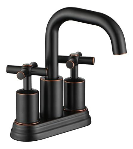 Two Handle Lavatory Faucet 4-inch Centerset Bathroom Sink Faucets with Drain Assembly for 3 Hole Sink Oil Rubbed Bronze Finish DF-4303CCH-ORB Duttao - color: Oil Rubbed Bronze