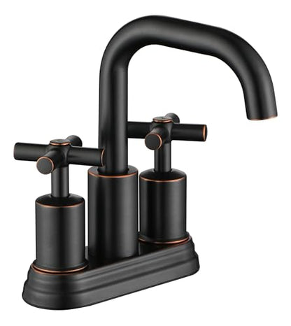 Two Handle Lavatory Faucet 4-inch Centerset Bathroom Sink Faucets with Drain Assembly for 3 Hole Sink Oil Rubbed Bronze Finish DF-4303CCH-ORB Duttao - color: Oil Rubbed Bronze