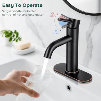 Bathroom Faucet, Single Handle Vanity Sink Faucet, Oil Rubbed Bronze | ORB, for 1/3-Hole, Stainless Steel, Ceramic Cartridge, Pop-Up Drain, Deck Plate, For Vanity Powder Laundry - color: Oil Rubbed Bronze