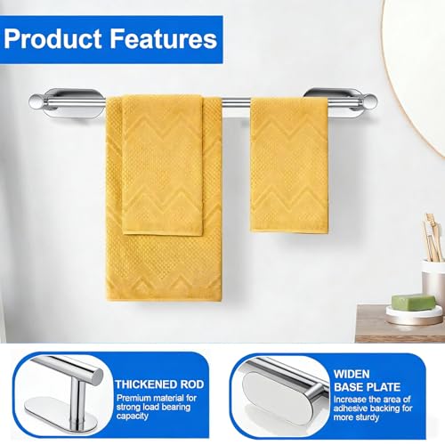 Towel Bar,Adjustable 16-24" Towel Rack,SUS304 Stainless Steel Bathroom Towel Holder,No Drill,Self Adhesive & Wall Mounted for Bathroom Kitchen Hand Towel Holder Cloths(Matte Black) (silver) - color: Silver