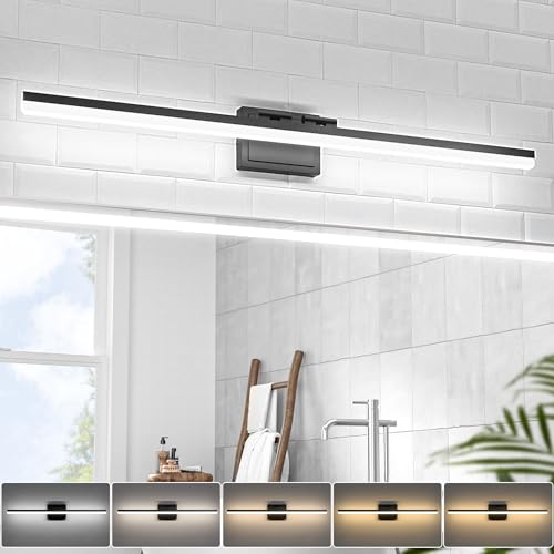 VOLISUN Modern Bathroom Vanity Light 39.4 inch, 34W Dimmable 5CCT Led Bathroom Light Fixture Over Mirror, Black Bar Vanity Light for Bathrooms Mirror Cabinets Bedroom - color: Black, size: 39.4 inch