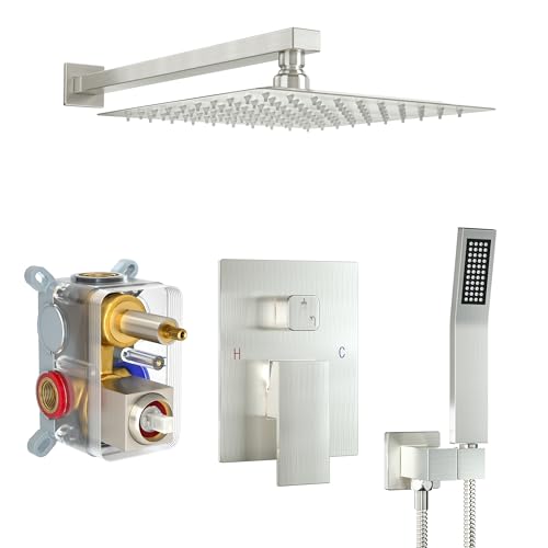 Brushed Nickel Shower System with 10-Inch Rain Showerhead and Handheld | Innovative air-injection technology for low pressure, high-flow rate up to 3.22 GPM ensuring powerful consistent stream - color: Brushed Nickel, style: 10"-Without Tub Spout