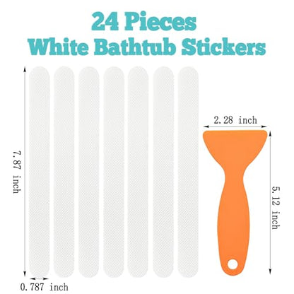 24Pcs Safety Bathtub Strips Adhesive, Non Slip Bathtub Stickers Anti Slip Shower Stickers, Safety Adhesive Strips for DIY, Stair, Floor (White) - color: White