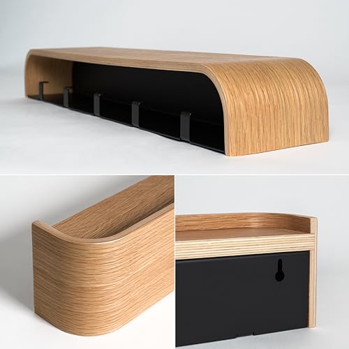 Kazai. Wall-Mounted Coat Rack 'Toke' - Modern Design Coat Rack with Hidden Wall Hooks - Solid Wood Veneer Panel Coat Hanger - Oak - color: Oak, size: 5 Hooks