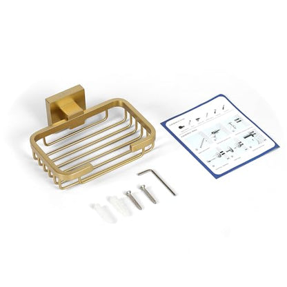 SEIDO Gold Soap Dish for Shower, 304 Stainless Steel Double-Locking Soap Holder, Wall Mount Soap Bar Holder for Shower, Hollowed-Out Drainage, 4.8" L x 3.2" W Internal, for Soap, Sponge, Keys - color: Brushed Gold