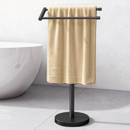 Standing Towel Rack T Shape Tall Bath Towel Holder, Modern Towel Drying Holder Stand Floor Towel Rack Stand with Heavy Base, Upgrade Steady Design for Bathroom, Swimming Pool, Matte Black - size: 20.7inch-2 Bars