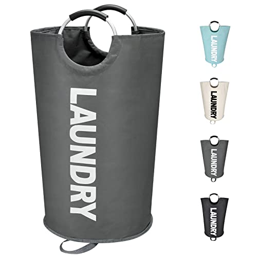 Maxsilan 125L X-Large Laundry Basket Bag, Collapsible Tall Hamper, Dark Grey - color: Dark Grey, size: 125L