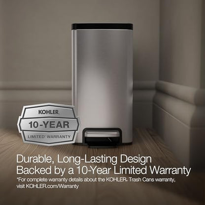 Kohler 1.6 Gallon Stainless Steel Bathroom Trash Can | 31319-ST, Small Waste Bin, Quiet-Close Lid, Hands-Free Foot Pedal - color: Stainless Steel, size: 1.6 Gallon - Step Can