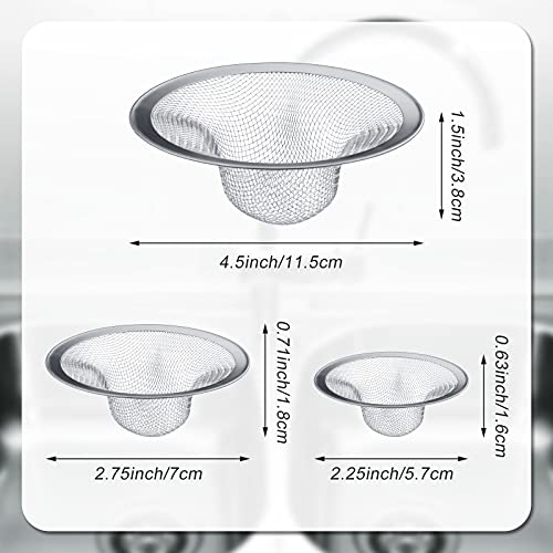 12 Pieces Stainless Steel Sink Strainer Drain Strainer with 4.5/2.75/2.25 Inch for Sink Drainage Kitchen Bathroom Bathtub Drain Screen