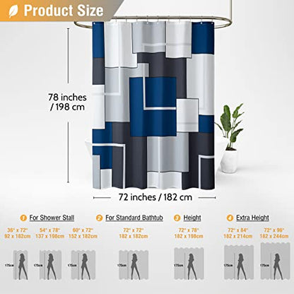 72x78 Modern Geometric Waterproof Fabric Shower Curtain Set, Navy Blue | Long Size, Premium Polyester, Weighted Hem, 12 Plastic Hook, Vibrant Color, Wrinkle-resistant, Quick-Dry, Machine Washable - color: Navy Blue, size: 72"W x 78"L (Pack of 1)