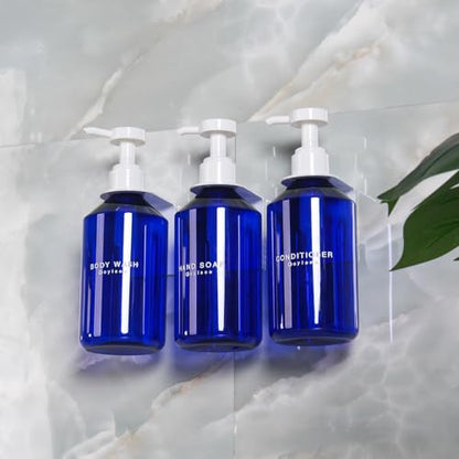 3-Chamber Shampoo & Conditioner Dispenser - Wall-Mounted Soap Dispenser Plastic Bottles with 4CC Pumps, No Drill Installation, Refillable for Bathroom, RV, Commercial Use Blue - color: Blue