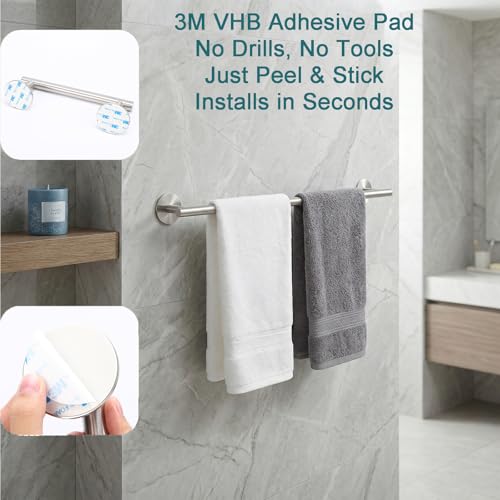 Brushed Nickel 24 Inch Self Adhesive Towel Bar for Bathroom &Shower - color: Brushed Nickel, size: 23.6 Inch
