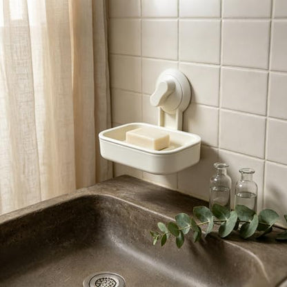 FixtureDisplays® Soap Dish with Suction Cup Wall Mount, Double Layer Self Draining Soap Holder, No Drill PP Plastic Soap Tray for Bathroom Kitchen Sink, 5.43 x 3.86 x 3.94 Inch 22054-2D
