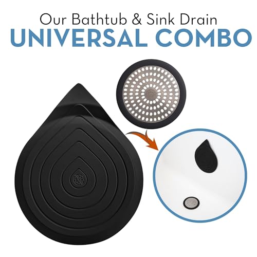 Drain Hair Catcher & Stopper Combo – Tub ShowerRing + StopRing Set for Bathtub & Sink | Stainless Steel Strainer + Silicone Drain Plug | Clog-Free, Universal Fit (Black, 2 Pack) - color: Black
