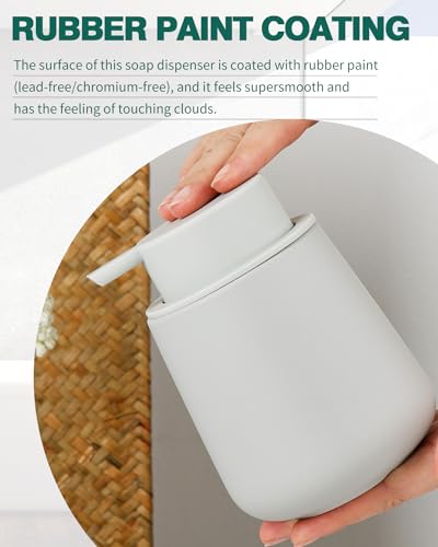 Bosilunlife 12Oz Ceramic Foam Soap Dispenser for Bathroom Kitchen Counter | Premium countertop foam pump creates delicate dense foam, stable desktop placement, Rubber Paint Light Grey - color: Rubber Light Grey
