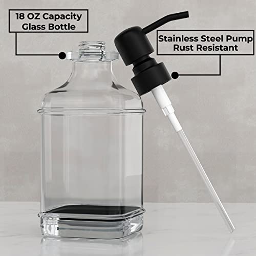 GLADPURE 2 Pack Soap Dispenser, 18 Oz Antique Design Thick Glass Hand Dispensers; with 304 Rust Proof Stainless Steel Pump, 6Pcs Clear Stickers, for Kitchen, Bathroom- Black - color: Black