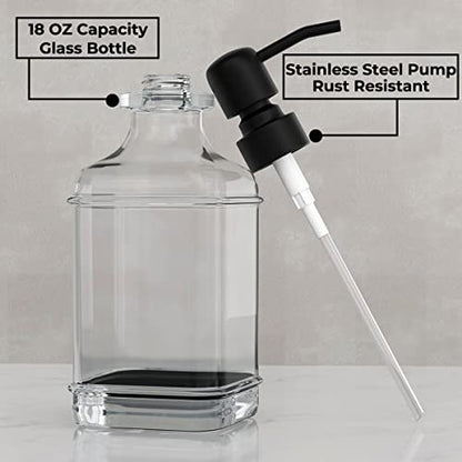GLADPURE 2 Pack Soap Dispenser, 18 Oz Antique Design Thick Glass Hand Dispensers; with 304 Rust Proof Stainless Steel Pump, 6Pcs Clear Stickers, for Kitchen, Bathroom- Black - color: Black