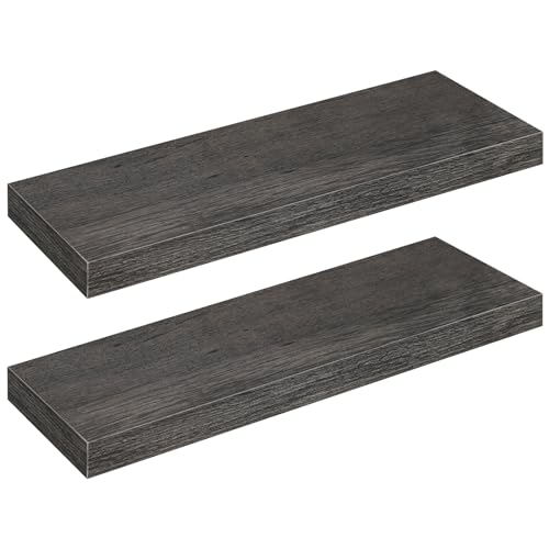 HOOBRO Floating Shelves for Wall, Wall Mounted Shelf Set of 2, 23.6" Hanging Shelf with Invisible Brackets, for Wall Decor Storage in Bathroom Bedroom Kitchen Livingroom Office, Charcoal Gray BC60BJ01 - color: Charcoal Gray, size: 23.6 Inches