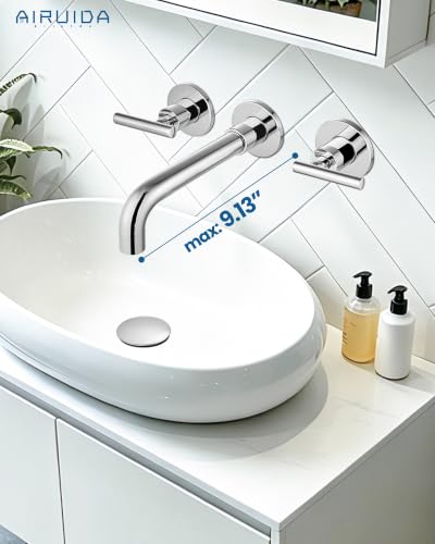Airuida Wall Mounted Bathroom Sink Faucet,Chrome Polish Vanity Sink Faucet | Lever Handle,3 Holes,360° Widespread Swivel Spout,Rotatable Bathroom Faucet - color: Chrome Polish
