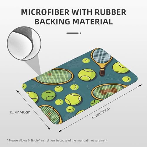 Stone Bath Mat Tennis Racquets And Tennis Balls Diatomaceous Earth Shower Mat Super Absorbent Non-Slip Bath Mats for Bathroom Floor Mats Thin Quick Dry Shower Rug, Easy to Clean, 23.6" x 15.7"